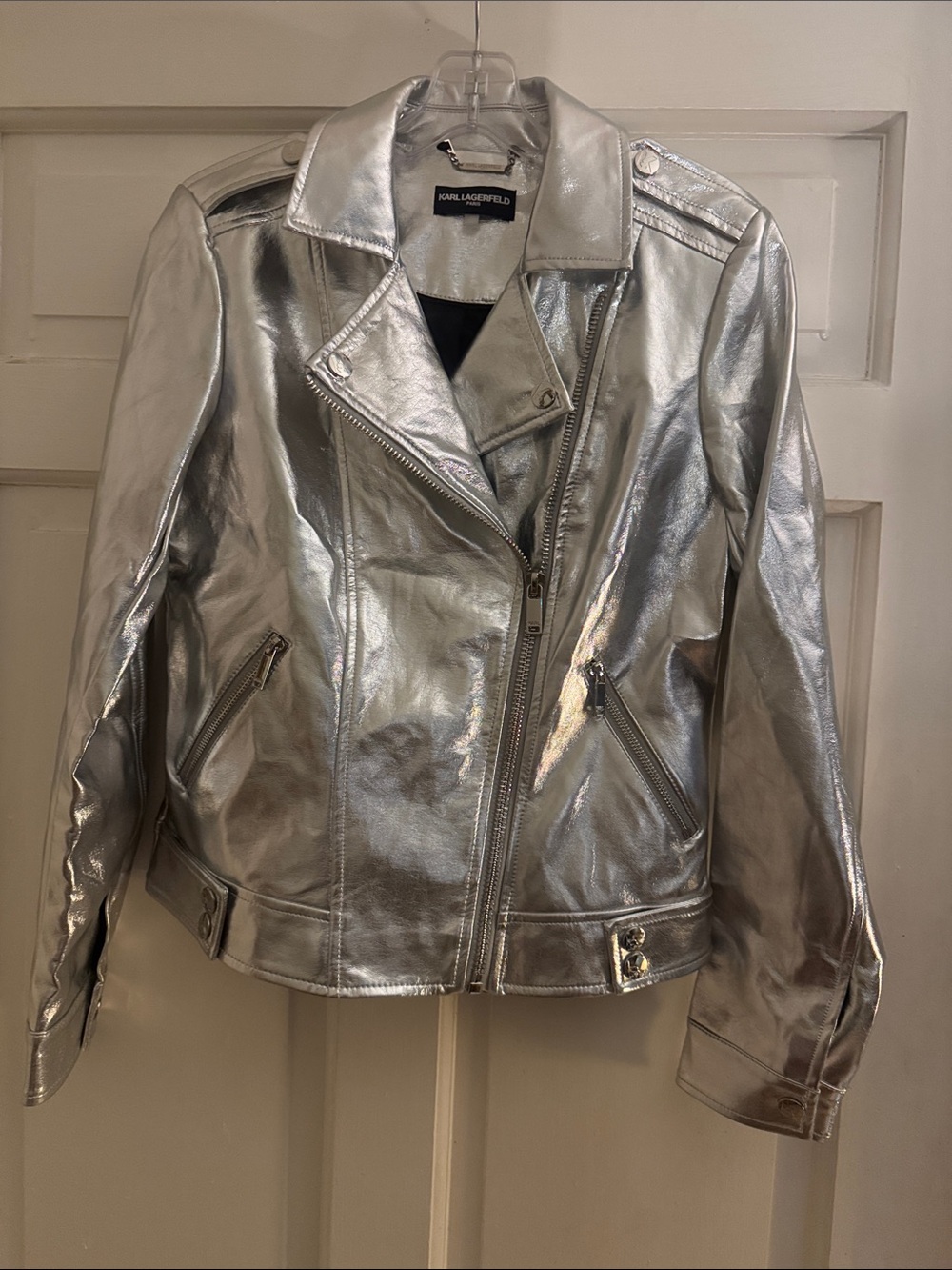 Karl Lagerfeld Metallic Silver Biker Jacket